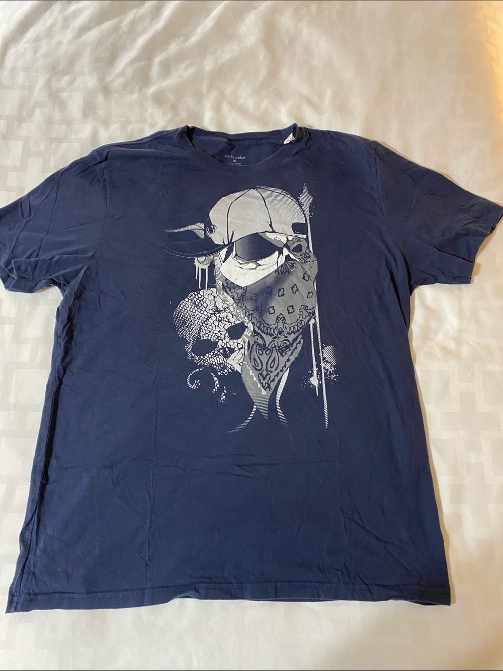 anchor blue Navy Graphic Skull Bandana Tee